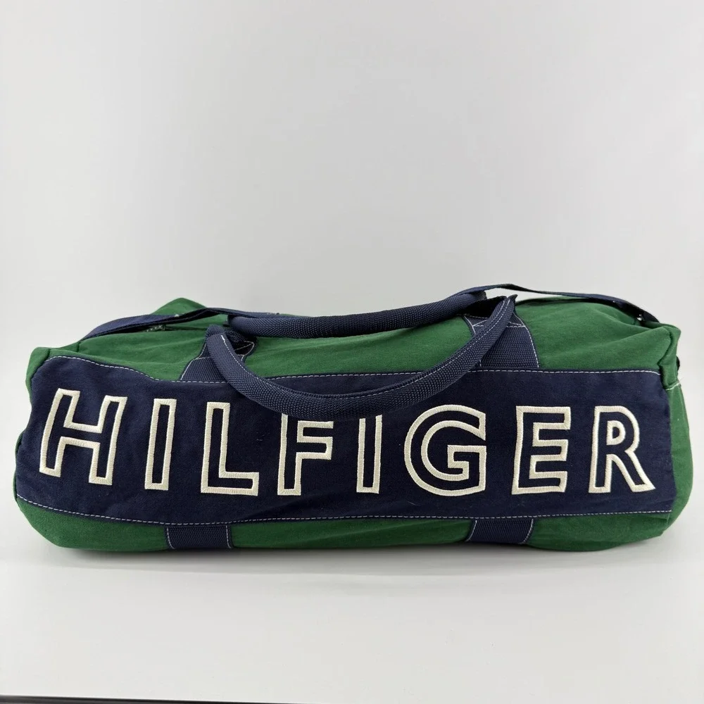 Tommy Hilfiger Duffle Bag L Green Navy Colorblock Cotton Embroidered Logo